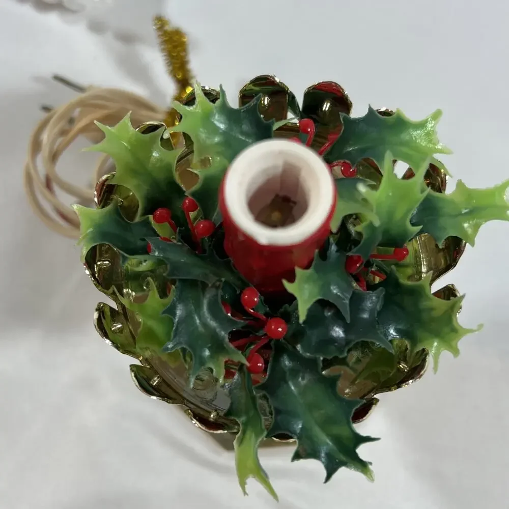 Vintage Blow Mold Plastic Light Up Candle Christmas Holly Lamp Electric Window
